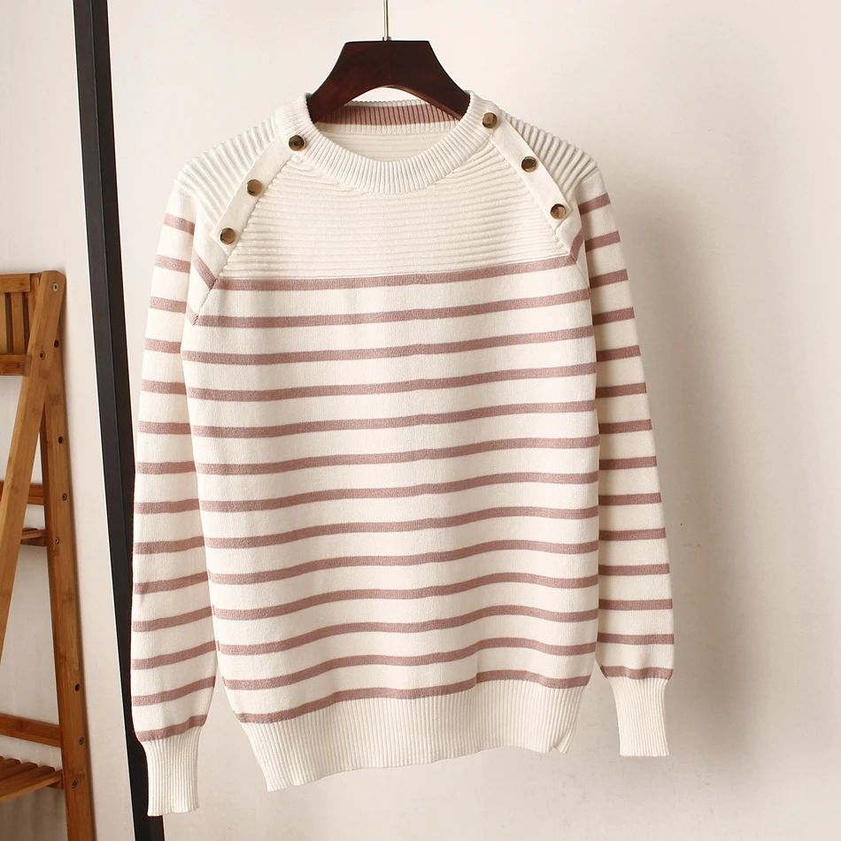 ONLYSVTER Fashion Striped Autumn Winter Pullover Women Sweater O-Neck Knitted Jumper Top Long Sleeves Female Sweater