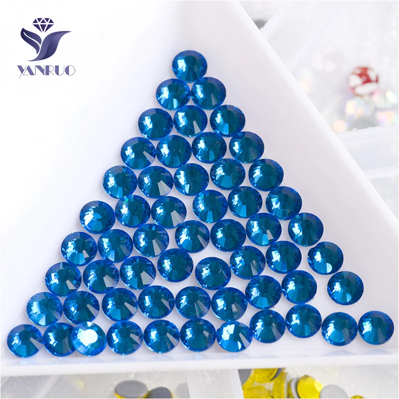 

YANRUO 2028HF All Sizes Capri Blue Crystal Stone Flatback Hot Fix Iron On Strass Hotfix Rhinestones For Clothes