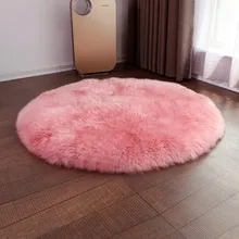 Большой круглый ковер из натуральной овчины розового цвета 130 см для украшения дома, коврик из овечьей кожи с мехом, коврик для кровати