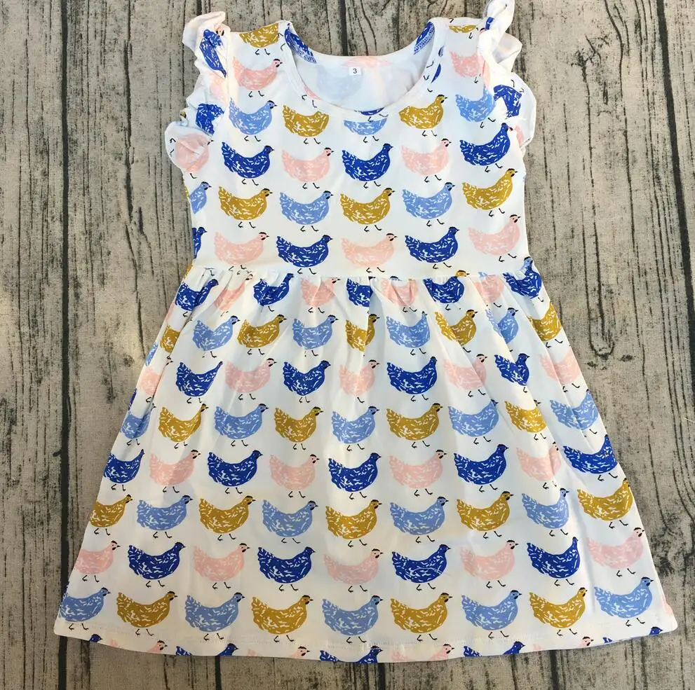 Chicken design animal boutique kids girls children baby dress Summer