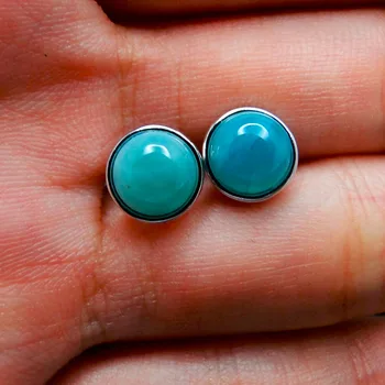 

10pairs/Lot Wholesale 6.5MM Natural Gemstone Larimar Classic Real 925 Sterling Silver Stud Earring For Women Wedding Jewelry