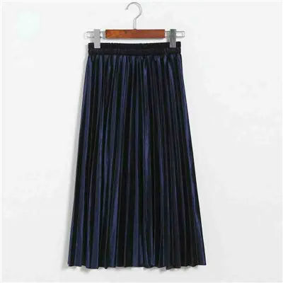 Dark Blue Модные бархатные плиссированные юбки женская одежда осенне-зимняя уличная мода миди юбка Женская эластичная высокая талия Повседневная юбка - Цвет: Dark Blue