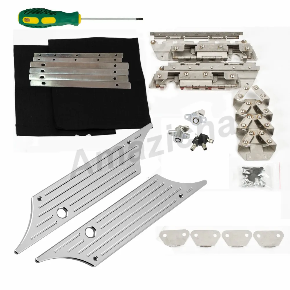 Saddlebags Hard Bag Hardware Kit Chrome Billet Latch Cover Lock Set for