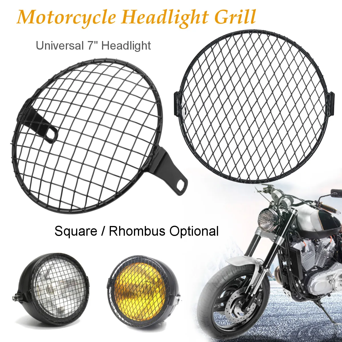 

7inch Universal Motorcycle Front Headlight Lampshade Mesh Grill Mask Protector Guard Square/Rhombus Cover