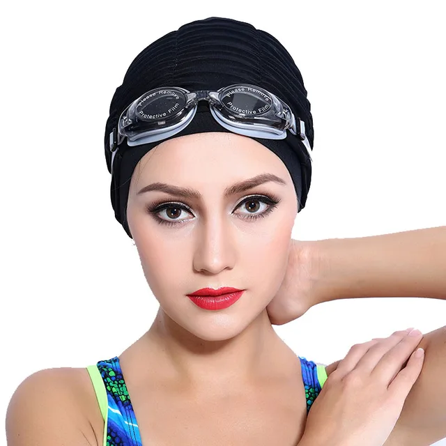 K119 Good Quality Nylon Swimming Cap Solid Red Black Blue Womens Swim