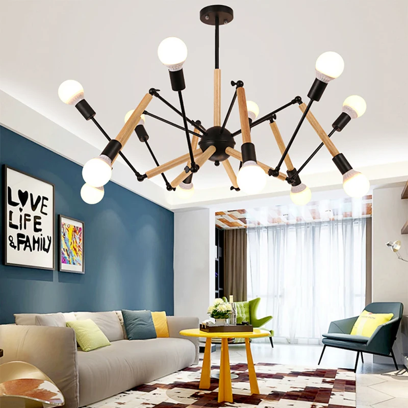 

MDWELL Adjustable Lustre LED Chandelier For Living Room Wood Hanging Lights Lustres para sala de jantar Dining Lighting Fixture