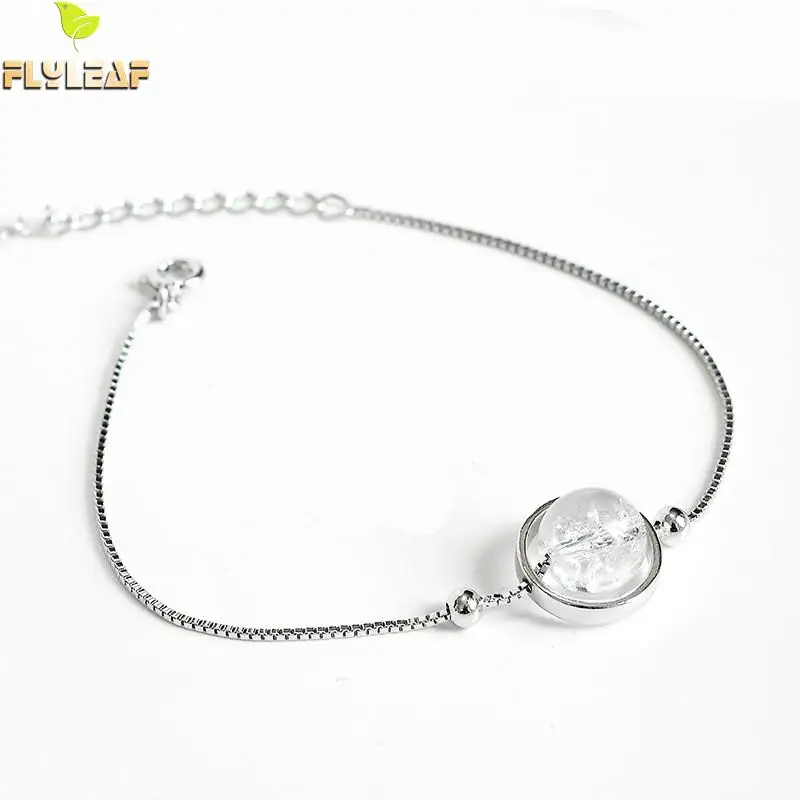 

Flyleaf Nature Crystal Beads Bracelets & Bangles Real 925 Sterling Silver Bracelets For Women Fashion Box Chain Fine Jewelry