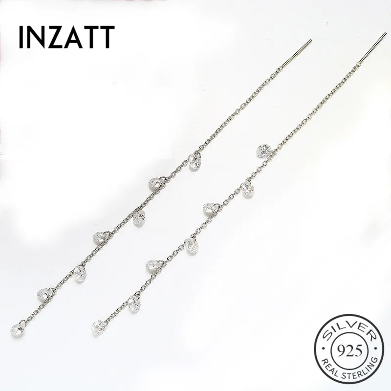 INZATT, минималистичные, настоящее 925 пробы, серебряные, с кисточками, висячие серьги, длинные, для ушей, трендовые, для женщин, ювелирное изделие, аксессуары, подарок