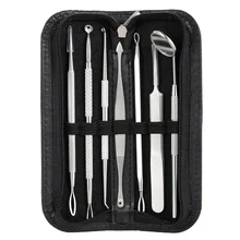 Набор для удаления угрей с двойной головкой из нержавеющей стали, средство для чистки лица, зонды, зеркальный чехол, 7 шт