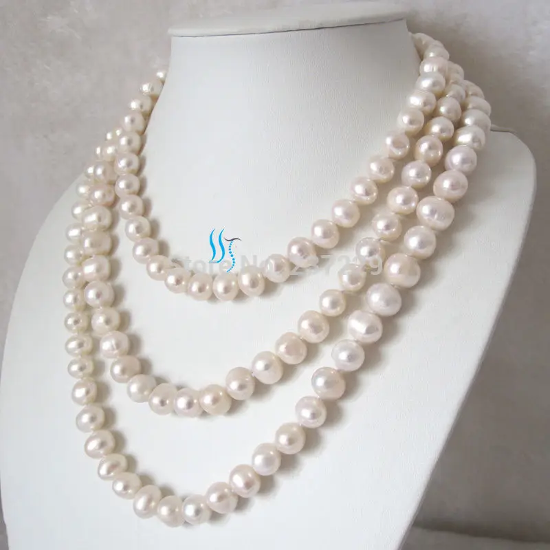 

HOT## Wholesale price > ^^^ 60" 8-10mm White Cultured Freshwater Pearl Strand Necklace