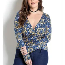 High Quality Femme Sexy V neck Clothing Long Sleeve Blouse Big Size Backless Shirt Floral Polka