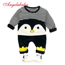 Г. осенние комплекты для малышей, футболка в полоску с длинными рукавами и рисунком пингвина+ штаны, комплект из 2 предметов, модная детская одежда, 3 цвета