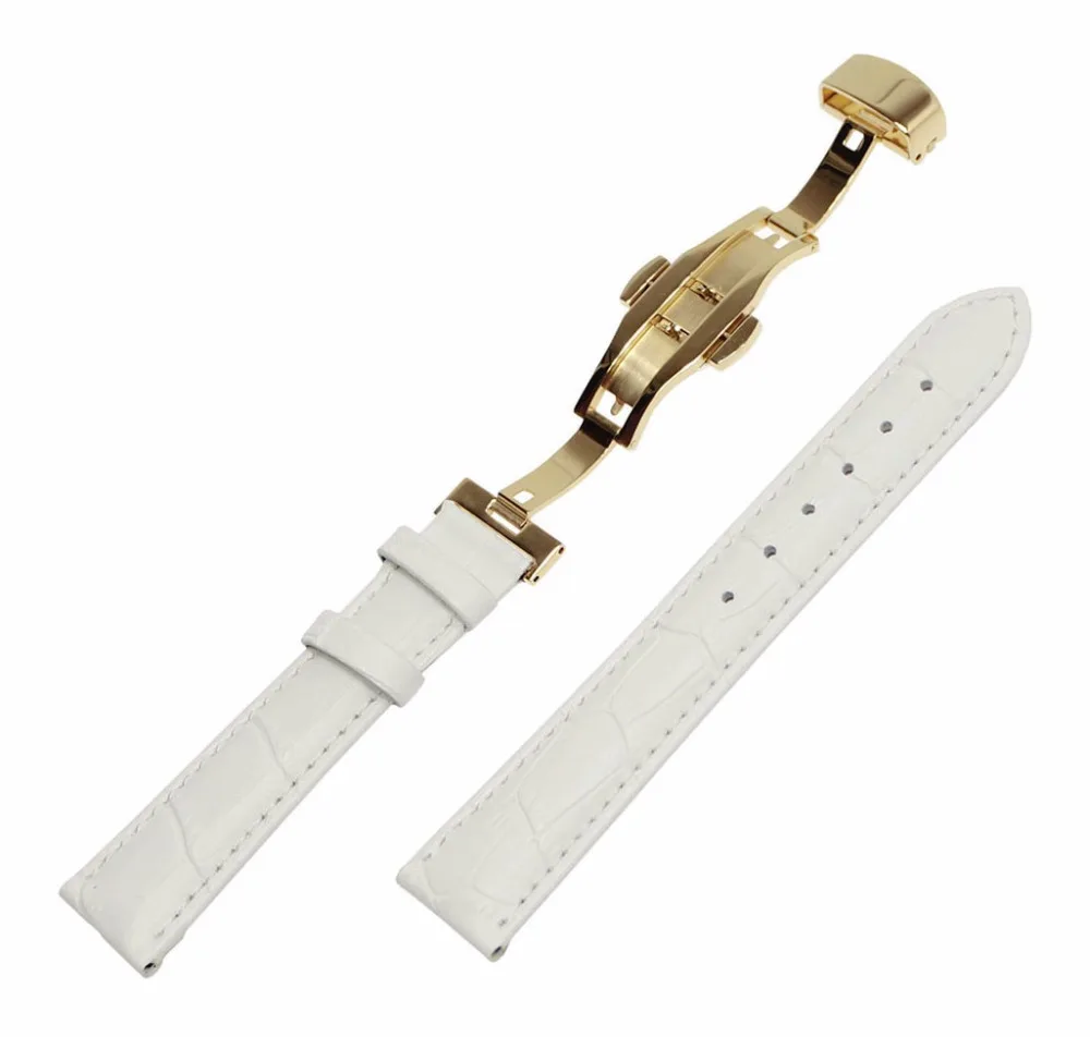 

Gold Deployment Clasp Leather Watch Band Strap 12mm ~ 24mm