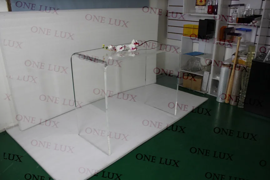 Один Lux водопад Элегантный Акриловые ноутбук U стол, lucite консольный стол. perspex vanity угловой офис Рабочий стол