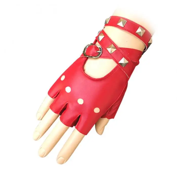 1 пара половины пальцев PU кожаные перчатки рок в стиле панк с заклепками Мотоцикл перчатки без пальцев WML99