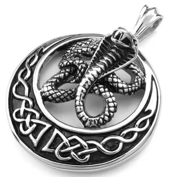 

Jewelry Stainless Steel Gothic Tribal Cobra snake men pendant with 60cm chain, necklace, black silver