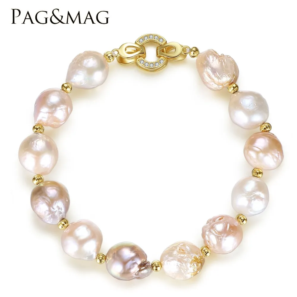 

PAG&MAG Brand Freshwater Pearl Strand Bracelet 12-13mm Natural Multi Color Baroque Style Trendy Bracelet For Women Jewelry Gift