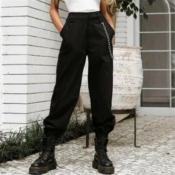 

New Women High Waist Trousers Soild Color Hip-Pop Combat Cargo Long Pants Ladies' Fashionable Beamed Leggings Trousers Hot Sale