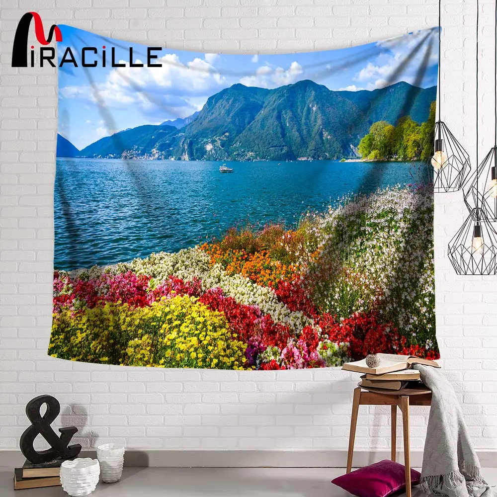 

Miracille Tapestry Natural Scenery Mountain Lake Pattern Hanging Wall Tapestries Bedspread Beach towel Yoga Mat Blanket Textile