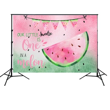 

HUAYI Watermelon one in a Melon Backdrop Summer Fruit Theme Girl 1st Birthday Party Background melon Party Decor Banner w-2051