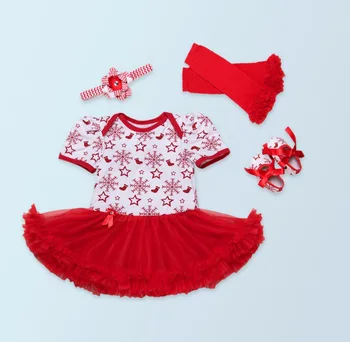 

4PCs per Set Short Sleeves Snow Flake Baby Girl Tutu Dress Infant Outfit Leggings Shoes Headband 0-24Motnths