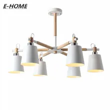 Creative simple 3/6/8 head solid wood LED chandelier lamp for living room white black ceiling lighting