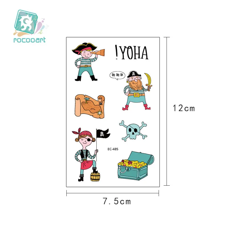 Rocooart الكرتون القراصنة الوشم للأطفال لطيف وهمية Taty الأطفال Tatouage Temporaire الجسم الفن للماء المؤقتة الوشم ملصق