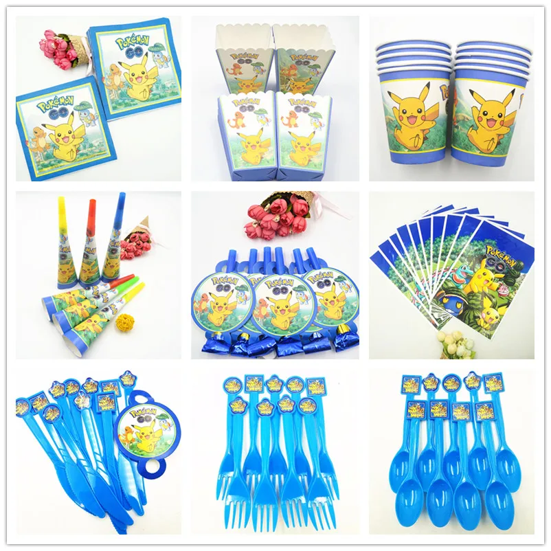 

!Disney Pikachu Birthday Party tablecloth Paper Napkin Candy Box Blowout Candles Cups Gift Bag Knife Fork And Spoon Theme