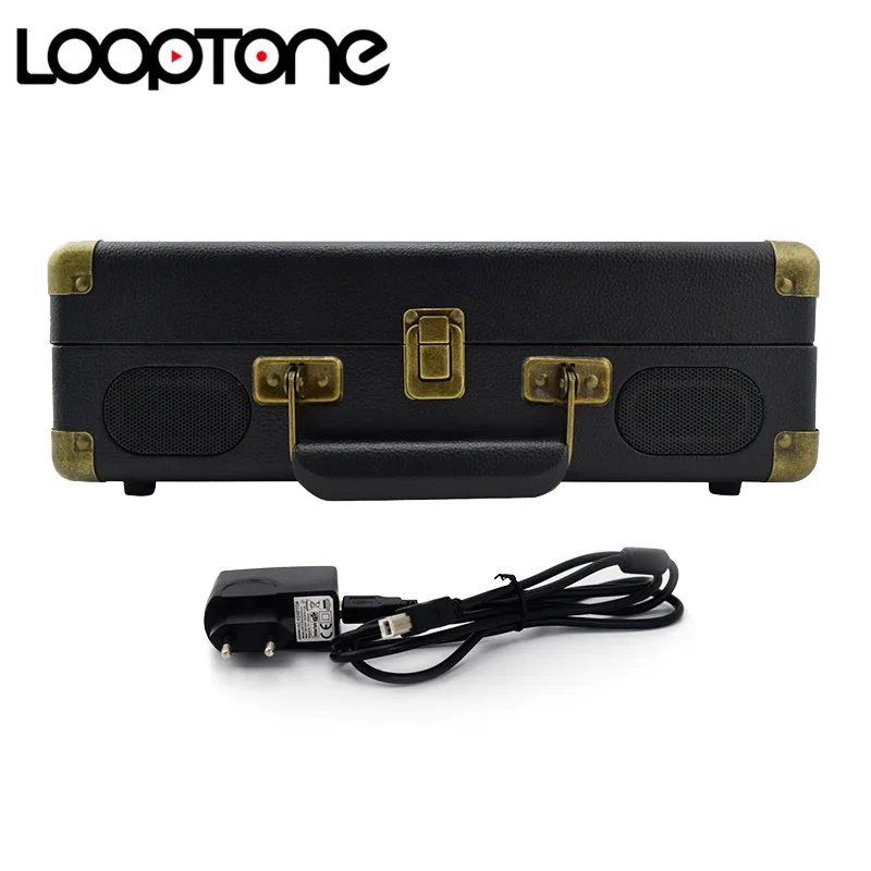 LoopTone Винтаж 33/45/78 оборотов в минуту, Bluetooth Портативный чемодан Проигрыватели винила LP проигрыватель разъём подачи внешнего сигнала Aux-in линейный выход AC110~ 240V черный