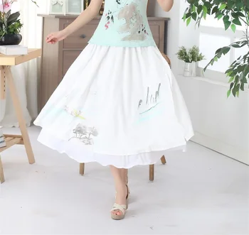 

Hot Sale Cream Casual Style Women's Linen Cotton Elastic Waist Short Skirts Classic Chinese tang Clothing P0017