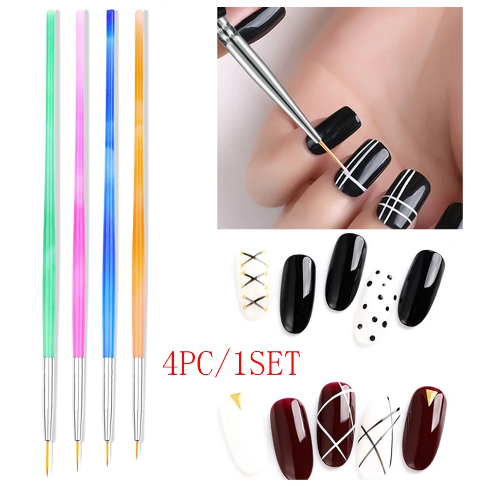 

4pcs/set Nail Art French Flower Design Lines Liner Grid Painting Drawing Brushes Acrylic UV Gel Pen Manicure Tool Nail Brushes