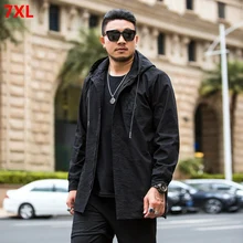 Бренд Tide, мужская одежда большого размера, осенняя новая Длинная ветровка черного размера плюс, мужская шапка 7XL 6XL 5XL