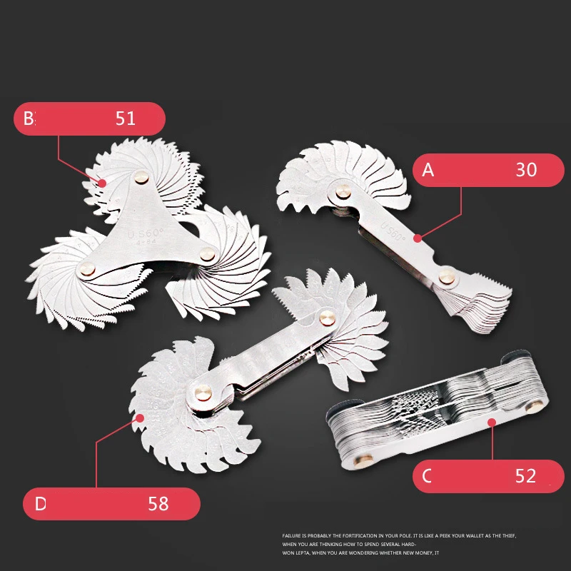 

Pure American Metric + Imperial Male British U.s. Thread Gauge Rib Pattern Angle Measurment