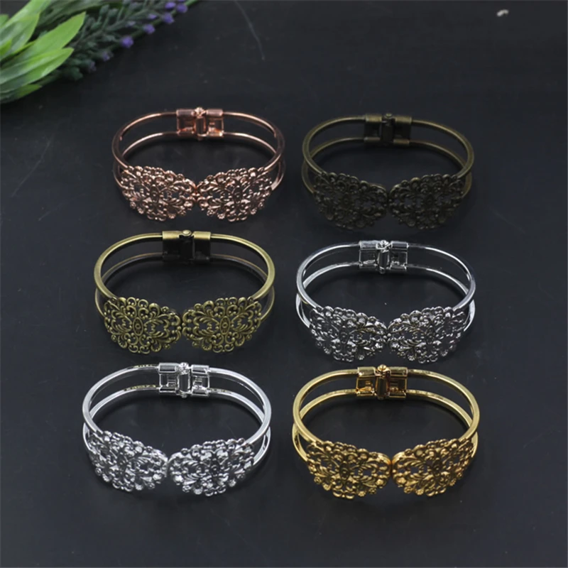 5 Pieces Wholesale Metal Bangles 7 Colors Plated Flower Brass Banglein