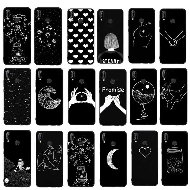 

Black for Huawei P20 Lite Mate 10 Lite Case Artistic Line Hot Coque for Huawei P Smart P9 P10 lite P9 Lite mini Bags Shell