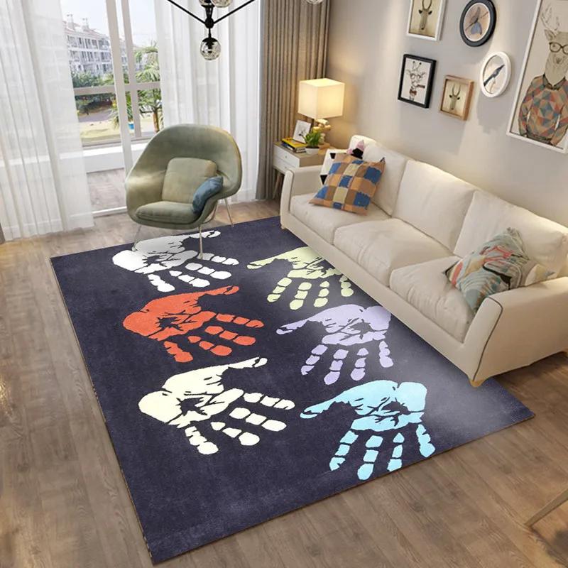 

Handprint Art Carpet Living Room Carpet Decoration Kids Crawling Mat Polyester Non-slip Bedroom Rug Coffee Table Floor Mat