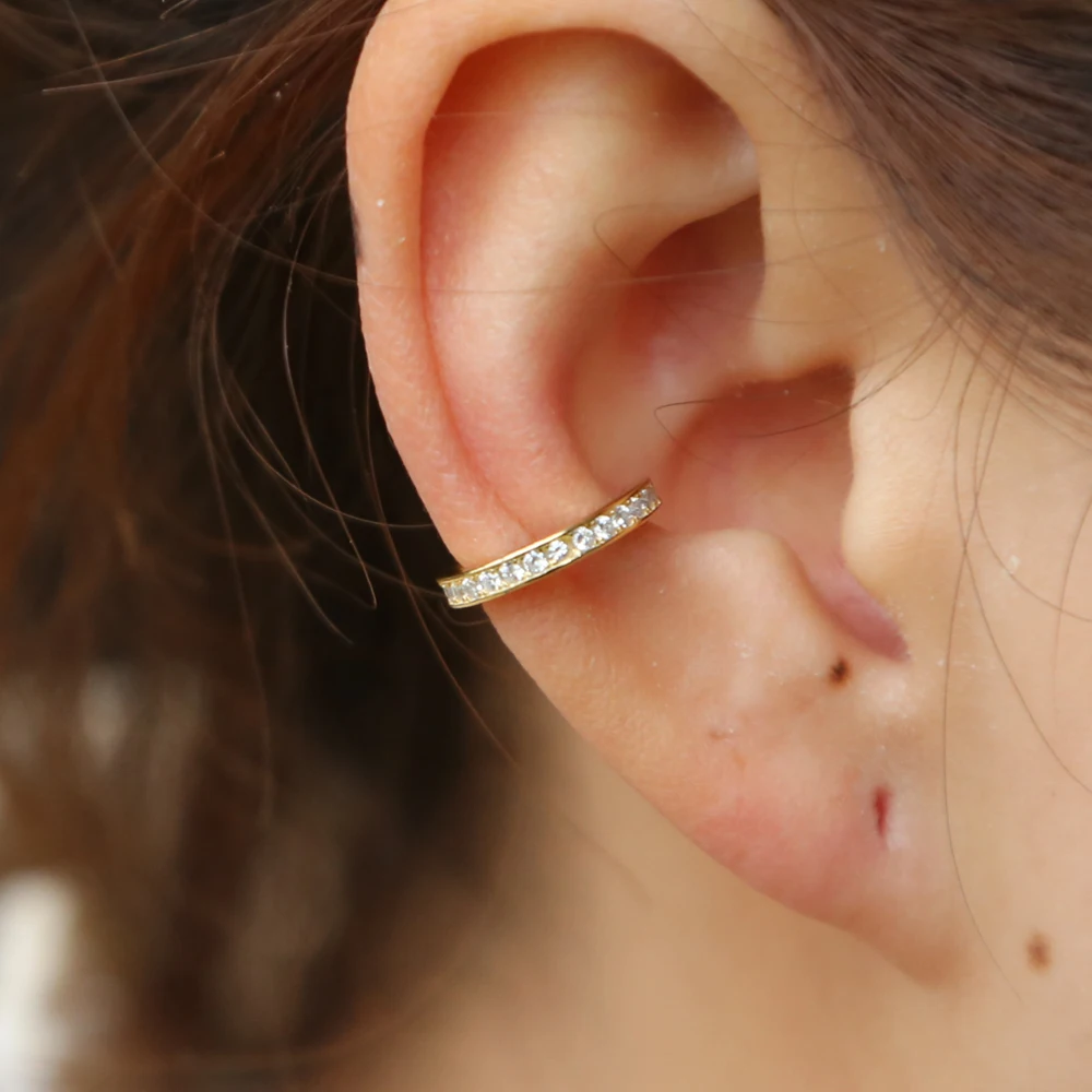 simple classic jewelry round cuffs no pierced micro pave cz round circle 925 sterling silver girl minimalist delicate earring
