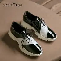 SOPHITINA New Women's Casual Flats Fashion Mixed Colors Patent Leather Lace-Up Spring Shoes Sneaker 2019 Cross-Tied Flats SO42