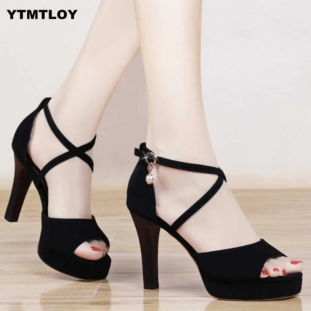 

Womanhigh Heels Party Ankle Strap Summer Sandals Galadiator Zapatos Mujer Chunky High Heels Ladies Pointed Toe Pumps Women Shoes