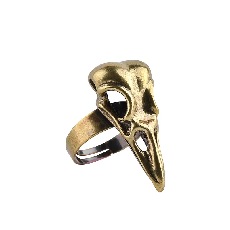 Модное винтажное индивидуальное кольцо в виде животного, мужское кольцо с головой птицы и черепом, регулируемое крутое кольцо в стиле панк с головой вороны, вечерние ювелирные изделия на Хэллоуин