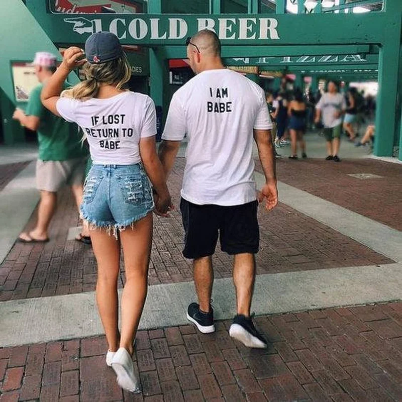 

T-shirt Babe Couple T-shirts Set Funny Couple T Shirt Cute Casual Tops Women Man If Lost Return To Babe I Am Babe Couples