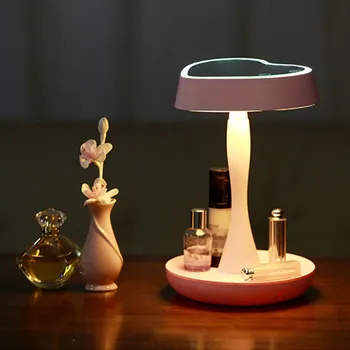 

Multifunction Adjustable Makeup Mirror with Light Color Change Lamp with Cosmetics Holder Bedroom Table Night Light