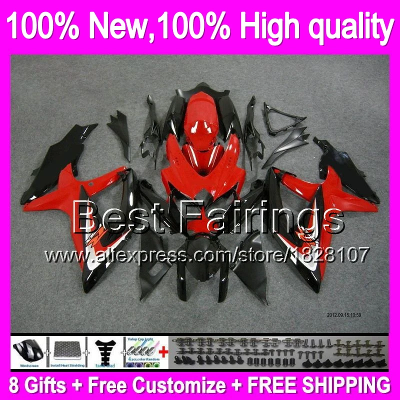 

Fairing For SUZUKI GSXR750 08-10 Red black GSXR 600 750 08 09 10 4B837 Glossy red black K8 GSX R600 R750 2008 2009 2010 +Decal
