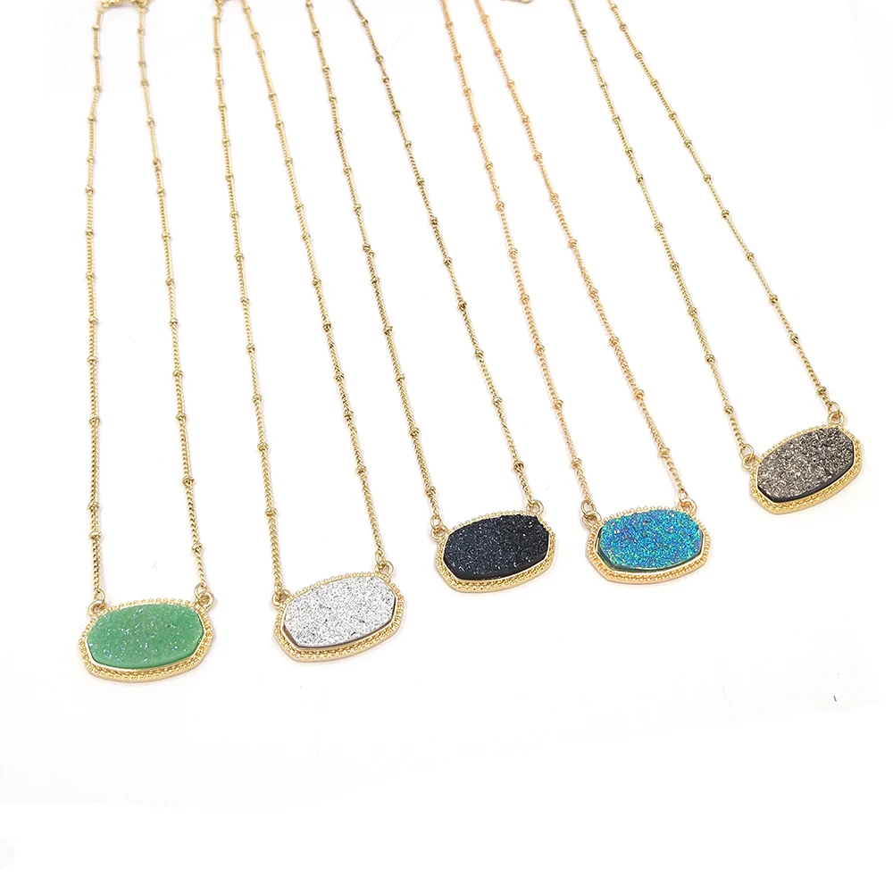 

Big Oval Druzy Pendant Necklace Brief Hot Selling Glitter Boho Choker Women Gift Fashion Jewelry Wholesale