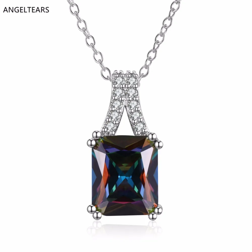 New design silver color square pendant necklace with colorful zircon wedding / engagement gift