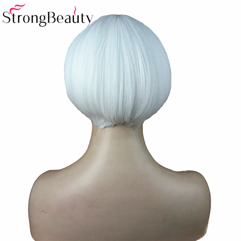 StrongBeauty синтетический белый серый короткий парик-Боб волосы термостойкие тканевые крылья - Цвет: Белый