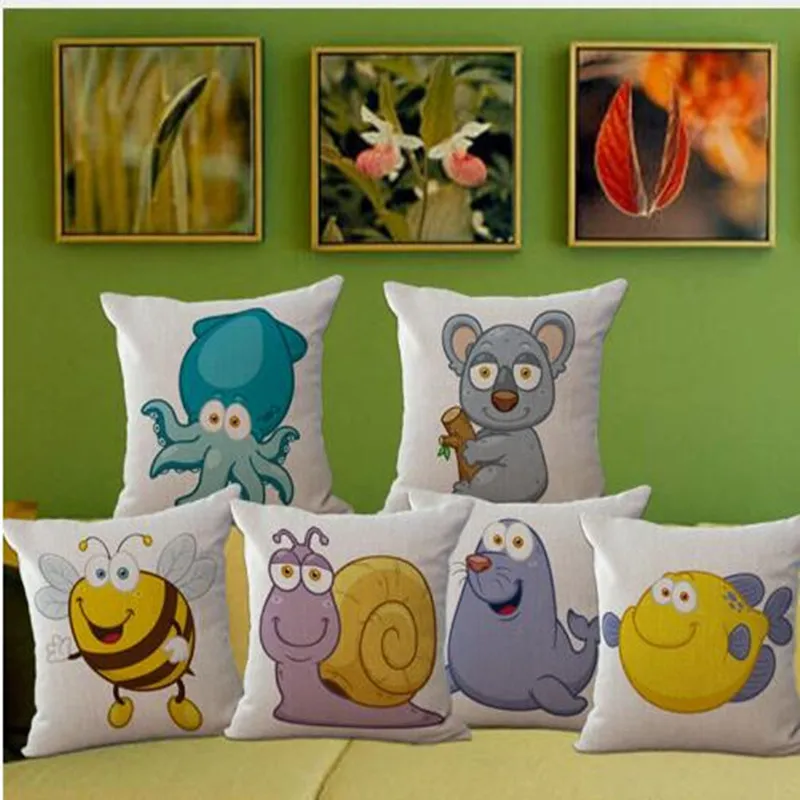 

Fashion High Quality Cotton Linen Cartoon Koala Shark Dolphin Car Decorative Throw Pillow Case Cushion Cover Sofa Home Decor