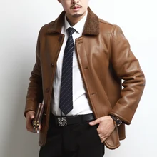 Шерстяное пальто из овечьей шерсти, мужская кожаная куртка с мехом, деловая Повседневная модная шуба, Casaco de couro