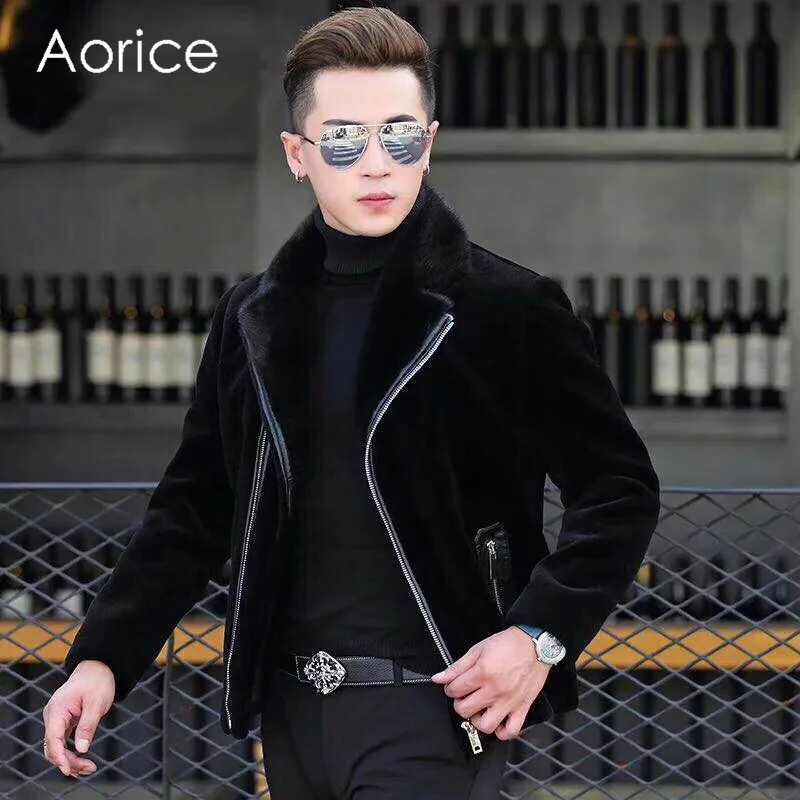 Aorice MT812 Мужская Новая мода шерсть короткие куртки с воротником из меха норки Осень Зима Повседневная Верхняя одежда