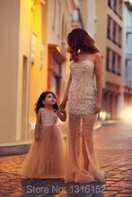 2016 mutter tochter passenden mode champagne kleid, organza handmade perlen schmuck, perle kleid elegante kleider abendkleid